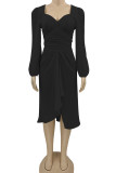 Apricot Casual Solid Patchwork Fold Asymmetrical V Neck Irregular Dress Dresses