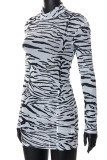 Black White Sexy Print Patchwork Turtleneck Pencil Skirt Dresses
