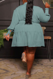 Pink Casual Solid Patchwork Buckle Mandarin Collar A Line Plus Size Dresses