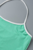 Blue Fashion Casual Solid Patchwork Backless Halter Sleeveless Two Pieces