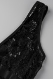 Black Fashion Sexy Solid Hollowed Out Backless V Neck Skinny Romper