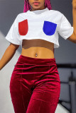 White Fashion Casual Solid Patchwork O Neck T-Shirts