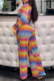 Yellow Fashion Casual Print Patchwork Turndown Collar Long Sleeve Two Pieces