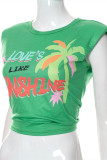 Green Fashion Casual Print Patchwork O Neck T-Shirts