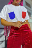 White Fashion Casual Solid Patchwork O Neck T-Shirts