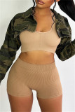 Camouflage Fashion Casual Camouflage Print Patchwork Turndown Collar Outerwear
