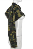 Camouflage Fashion Casual Camouflage Print Patchwork Turndown Collar Outerwear