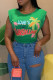 Green Fashion Casual Print Patchwork O Neck T-Shirts