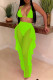 Fluorescent Green Fashion Sexy Patchwork Solid See-through Backless Strap Design Swimwears
