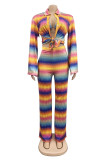 Yellow Fashion Casual Print Patchwork Turndown Collar Long Sleeve Two Pieces