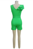 Blue Fashion Casual Solid Patchwork V Neck Regular Romper
