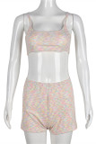 Multicolor Sexy Casual Patchwork Backless Contrast Spaghetti Strap Sleeveless Two Pieces