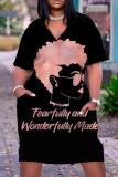 Coffee Fashion Casual Print Patchwork V Neck Short Sleeve Dress