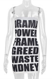 White Fashion Sexy Letter Print Strapless Sleeveless Dress