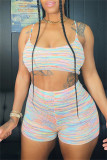 Multicolor Sexy Casual Patchwork Backless Contrast Spaghetti Strap Sleeveless Two Pieces