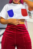 White Fashion Casual Solid Patchwork O Neck T-Shirts