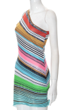 Colour Sexy Striped Patchwork One Shoulder Pencil Skirt Dresses