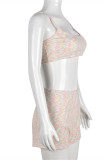 Multicolor Sexy Casual Patchwork Backless Contrast Spaghetti Strap Sleeveless Two Pieces