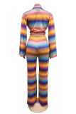 Yellow Fashion Casual Print Patchwork Turndown Collar Long Sleeve Two Pieces