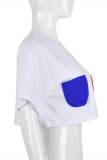 White Fashion Casual Solid Patchwork O Neck T-Shirts