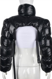 Black Fashion Casual Solid Cardigan Mandarin Collar Outerwear