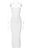 White Sexy Solid Slit Halter Pencil Skirt Dresses