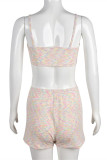 Multicolor Sexy Casual Patchwork Backless Contrast Spaghetti Strap Sleeveless Two Pieces