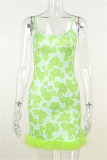 Green Fashion Sexy Print Patchwork Backless Spaghetti Strap Sleeveless Dress