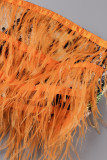 Orange Sexy Print Tassel Patchwork Strapless Sleeveless Two Pieces