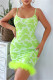 Green Fashion Sexy Print Patchwork Backless Spaghetti Strap Sleeveless Dress