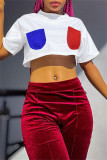 White Fashion Casual Solid Patchwork O Neck T-Shirts