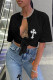 Black Fashion Casual Print Cardigan O Neck Tops