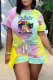 Colour Fashion Casual Print Tie-dye O Neck Short Sleeve Two Pieces