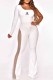 White Fashion Celebrities Letter Print Patchwork Hot Drill One Shoulder Jumpsuits