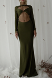 Army Green Fashion Solid Hollowed Out Halter Trumpet Mermaid Dresses