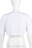 White Fashion Casual Solid Patchwork O Neck T-Shirts