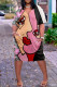 Pink Fashion Casual Print Patchwork V Neck Short Sleeve Dress