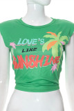 Green Fashion Casual Print Patchwork O Neck T-Shirts