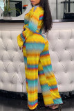 Yellow Fashion Casual Print Patchwork Turndown Collar Long Sleeve Two Pieces