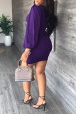 Purple Casual Solid Patchwork V Neck Pencil Skirt Dresses