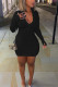 Black Fashion adult Ma'am Sweet Cap Sleeve Long Sleeves O neck Step Skirt skirt Solid chain Dresses