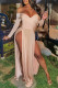Apricot Fashion Sexy Solid Backless Slit Off the Shoulder Long Sleeve Dresses