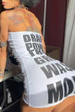 White Fashion Sexy Letter Print Strapless Sleeveless Dress