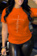 Orange Fashion Casual Patchwork Hot Drill O Neck T-Shirts