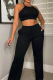 Black Fashion Solid Patchwork Halter Sleeveless Two Pieces