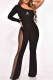 Black Fashion Celebrities Letter Print Patchwork Hot Drill One Shoulder Jumpsuits