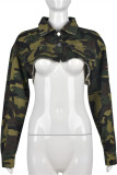 Camouflage Fashion Casual Camouflage Print Patchwork Turndown Collar Outerwear