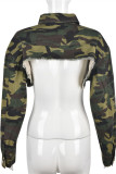 Camouflage Fashion Casual Camouflage Print Patchwork Turndown Collar Outerwear
