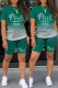 Green Fashion Casual Gradual Change Letter Hot Drill O Neck Short Sleeve Two Pieces