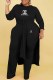 Black Fashion Casual Print Letter O Neck Long Sleeve Two Pieces